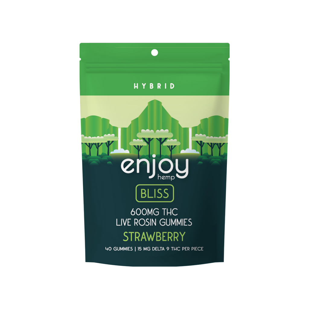 Enjoy Live Rosin Delta 9 THC 600mg Gummies | Bliss (Hybrid) - 40 gummies | 15 mg each - Strawberry