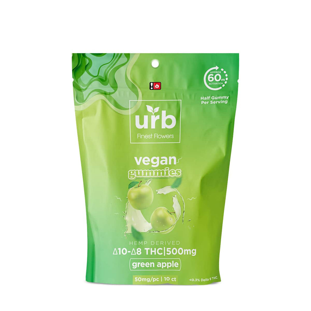 Urb Green Apple Delta 10 & 8 THC Vegan Gummies - 50mg