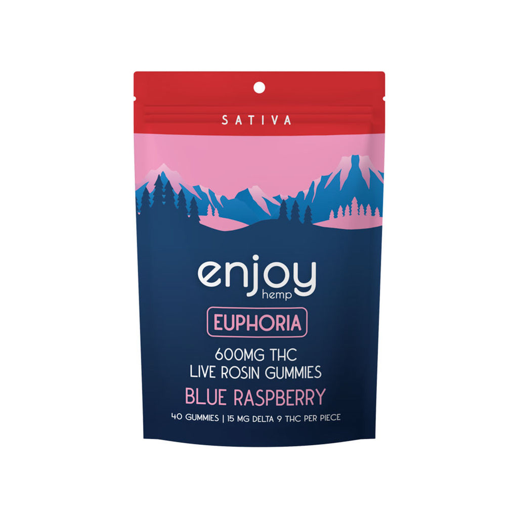 Enjoy Live Rosin Delta 9 THC 600mg Gummies | Euphoria (Sativa) - 40 gummies | 15 mg each - Blue Raspberry