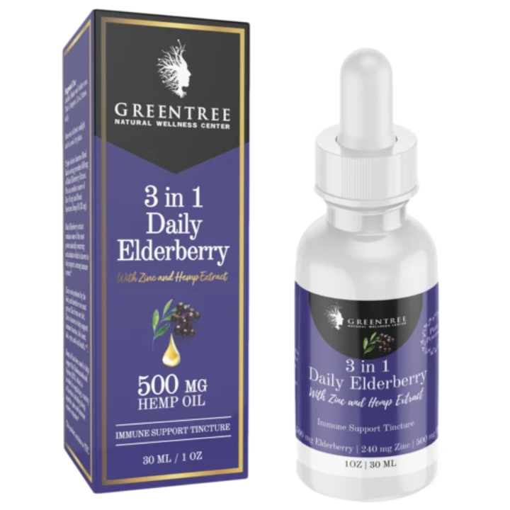 GreenTree Naturals Broad Spectrum CBD Tincture, Elderberry 3-in-1 - 1oz (a Tincture) made by GreenTree Naturals sold at CBD Emporium